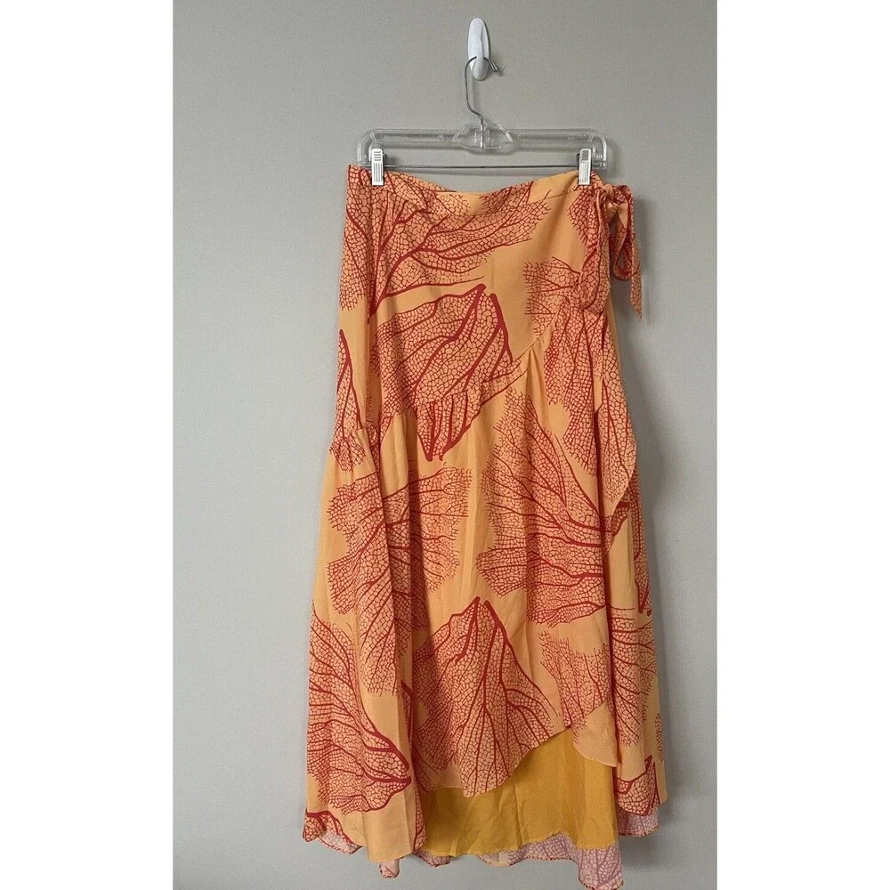 Anthropologie Hutch Skirt Wrap Maxi Orange Floral Preppy Vacay Boho Size XL NWT